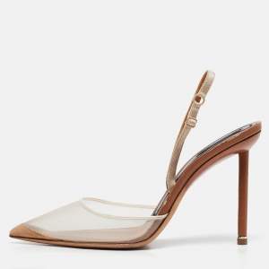 Alexander Wang Beige Mesh and Leather Lovisa Ankle Strap Pumps Size 39