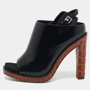 Alexander Wang Black/Brown Croc Embossed and Leather Kendra Mules Size 37