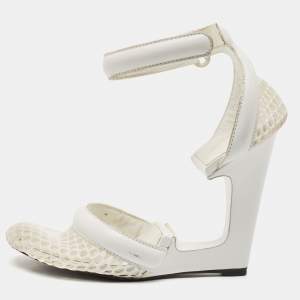 Alexander Wang White Leather and Mesh Ankle Wedge Ankle Strap Pumps Size 37