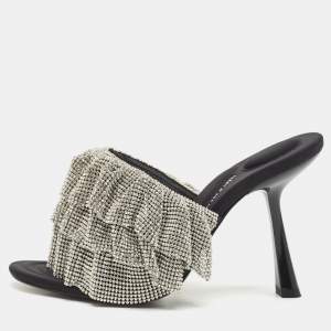 Alexander Wang Black Fabric Crystal Embellished Nala Slide Sandals Size 36