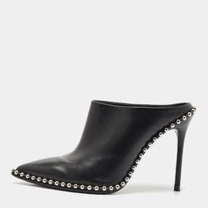 Alexander Wang Black Leather Eri Studded Pointed Toe Mules Size 37
