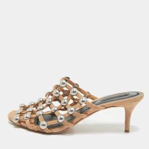Alexander Wang Nude Suede Sadie Studded Caged Mule Sandals Size 39