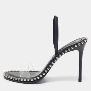 Pre Owned Alexander Wang Black Leather and PVC Studded Nova Slingback Sandals Size 39