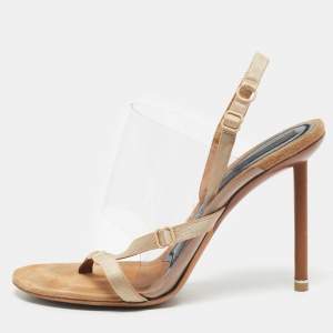 Pre Owned Alexander Wang Beige/Transparent Suede and PVC Thong Slingback Sandals Size 39