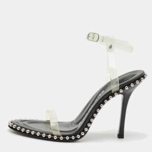 Pre Owned Alexander Wang Black Leather and PVC Studded Nova Slingback Sandals Size 38