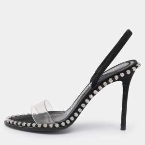 Pre Owned Alexander Wang Black/Transparent Suede and PVC Nova Slingback Sandals Size 37