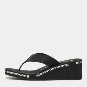 Pre Owned Alexander Wang Black Canvas Thong Wedge Sandals Size 39