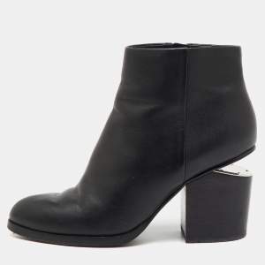 Pre Owned Alexander Wang Black Leather Gabi Ankle Length Boots Size 36.5