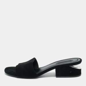 Pre Owned Alexander Wang Black Suede Cut-Out Block Heel Slide Sandals  Size 36.5