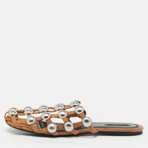 Pre Owned Alexander Wang Beige Suede Amelia Flat Mules Size 41