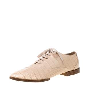 Alexander Wang Beige Croc Embossed Leather Ingrid Lace Up Oxfords Size 38