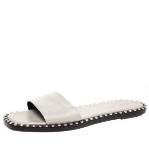 Alexander Wang Grey Leather Lola Studded Flat Slides Size 38