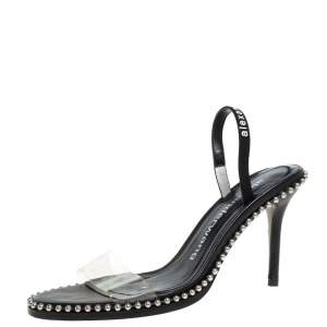 Alexander Wang Black Leather and PVC Studded Slingback Nova Sandals Size 38