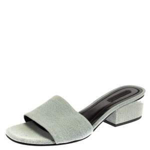 Alexander Wang Blue Denim Fabric Lou Open Toe Mules Size 38.5