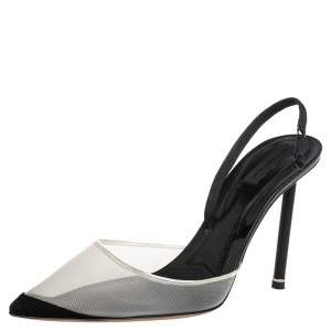 Alexander Wang Black/White Mesh And Suede Alix Slingback Sandals Size 37