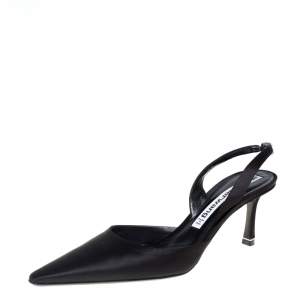 Alexander Wang Black Satin Crystal Embellished Logo Slingback Pointed Toe Sandals Size 40