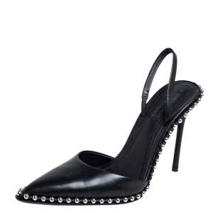 Alexander Wang Black Leather Nova Studded Rina Slingback Sandals Size 38