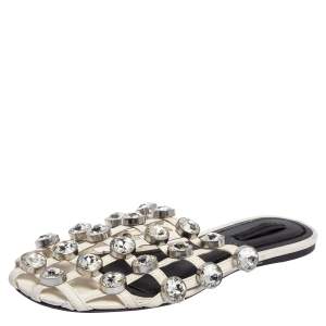 Alexander Wang White Leather Crystal Cage Amelia Flats Size 38