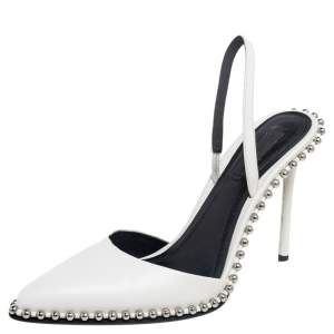Alexander Wang White Leather Nova Studded Rina Slingback Sandals Size 37