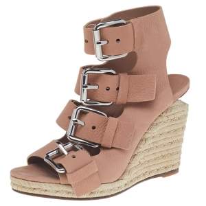 Alexander Wang Beige Leather Buckle Ankle Cuff Espadrille Sandals Size 39