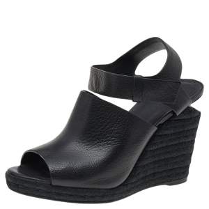 Alexander Wang Black Leather Wedge Espadrille Sandals Size 39