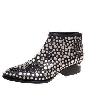 Alexander Wang Black Studded Leather Gabi Ankle Boots Size 36.5