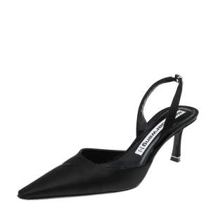 Alexander Wang Black Satin Crystal Embellished Logo Slingback Pointed Toe Sandals Size 38
