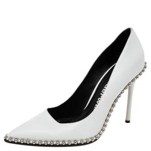 Alexander Wang White Leather Rie Studded Pointed-Toe Pumps Size 39.5