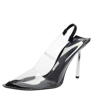 Alexander Wang Black PVC Marlow Clear Embellished Slingback Sandals Size 38.5