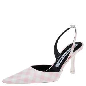 Alexander Wang Pink/White Gingham Print Leather Grace Slingback Sandals Size 39