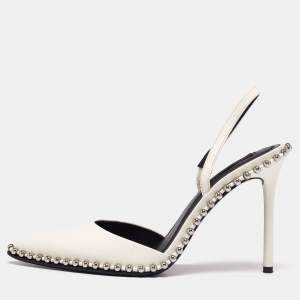 Alexander Wang White Leather Nova Studded Rina Slingback Sandals Size 36