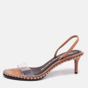 Alexander Wang Beige Suede and PVC Studded Slingback Nova Sandals Size 38