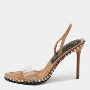 Alexander Wang Beige Suede And PVC Studded Slingback Nova Sandals Size 37.5