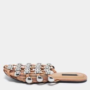 Alexander Wang Beige Leather Amelia Studded Flat Slides Size 37 