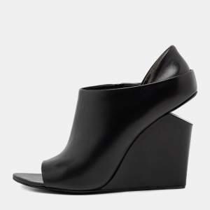 Alexander Wang Black Leather Alla Wedge Peep Toe Pumps Size 38