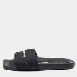 Alexander Wang Black Nylon Logo Flat Slides Size 38