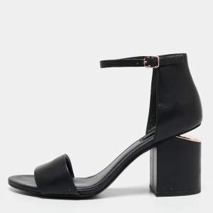 Alexander Wang Black Leather Abby Ankle-Strap Block Heel Sandals Size 39