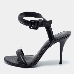Alexander Wang Black Lizard Embossed Leather Antonia Ankle-Strap Sandals Size 36.5