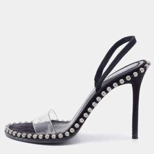 Alexander Wang Black/Transparent Suede and PVC Nova Slingback Sandals Size 37