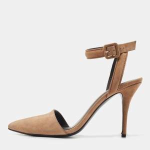 Alexander Wang Light Brown Nubuck Leather Lovisa Ankle Wrap Pumps Size 38.5