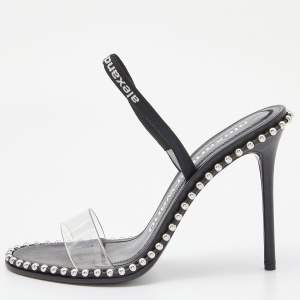 Alexander Wang Black PVC Studded Slingback Nova Sandals Size 39.5