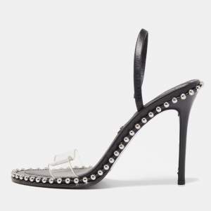 Alexander Wang Black PVC and Leather Studded Slingback Sandals Size 37.5