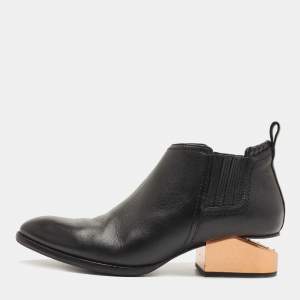 Alexander Wang Black Leather Western Ankle Booties Size 37