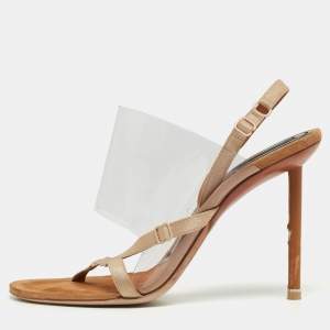 Alexander Wang Beige/Transparent Suede and PVC Thong Slingback Sandals Size 40