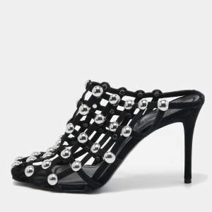 Alexander Wang Black Suede Studded Sadie Mules Size 40