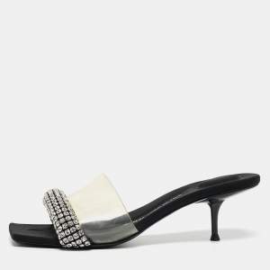 Alexander Wang Black Crystal Embellished Fabric and PVC Jessie Slide Sandals Size 39.5