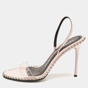 Alexander Wang Light Pink/Black Leather and PVC Studded Nova Sandals Size 41