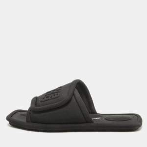 Alexander Wang Black Padded Jersey Logo Embossed Flat Slides Size 37