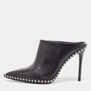 Alexander Wang Black Leather Eri Studded Mules Size 37.5