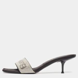 Alexander Wang Black Satin Embellished Slide Sandals Size 39